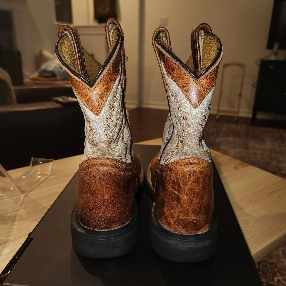 Dan Post Lil' Koufax Tan/White Leather Western Boots - Youth/Kids 10.5 - DPC2922